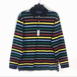 Daniel Cremieux 80’s Style Color Block Striped Long Sleeves Polo Shirt